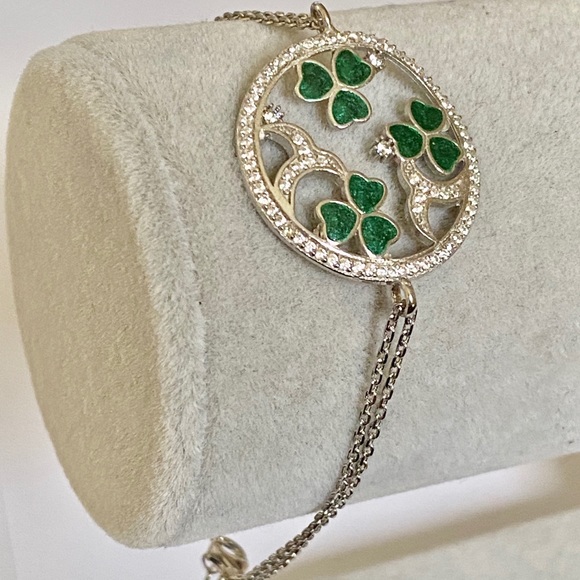 Jewelry - Bracelet clover 925 silver clear cubic zirconia cz stones handmade